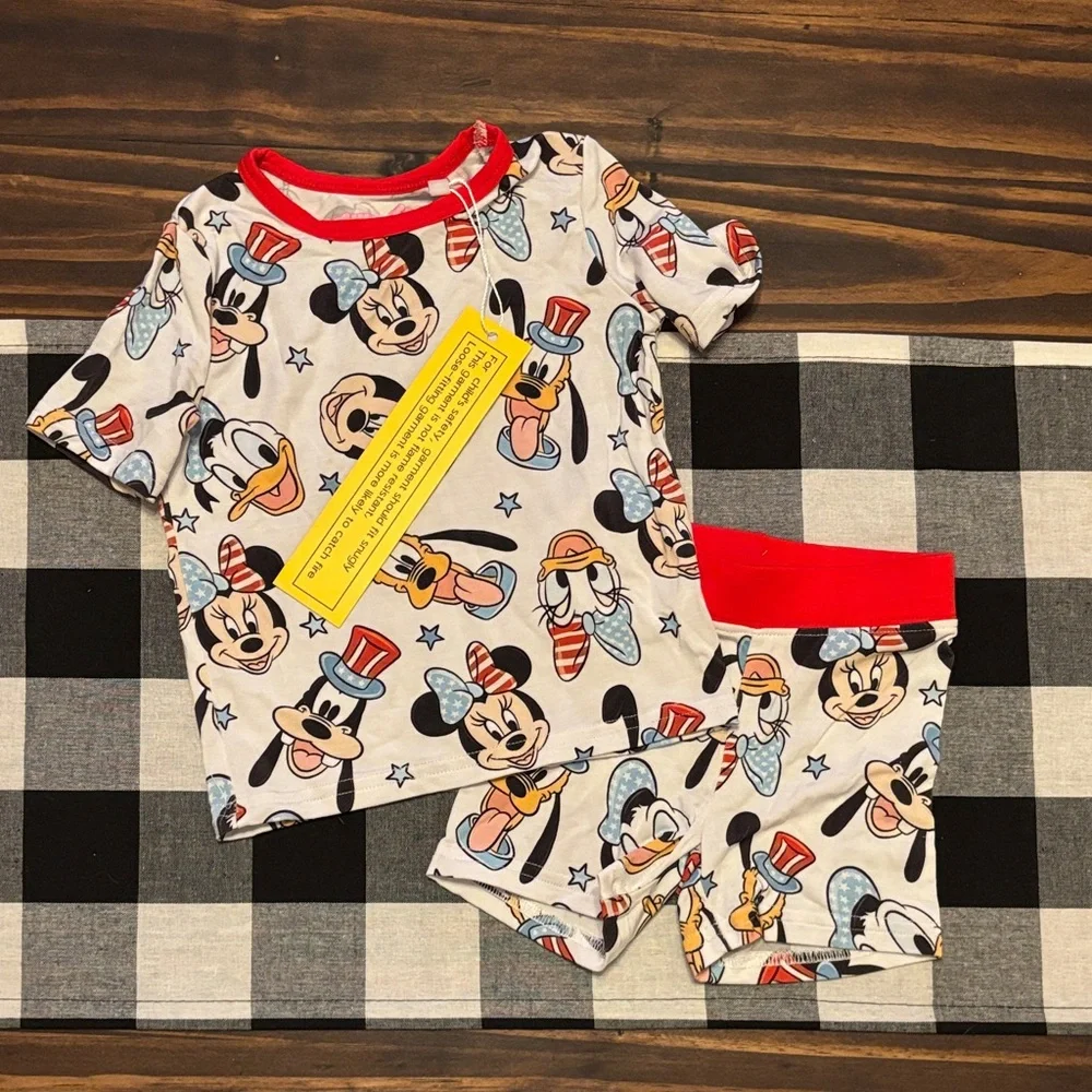 Bamboo Pajama shorts  Set patriotic Mickey Mouse and friends 6-12 months new